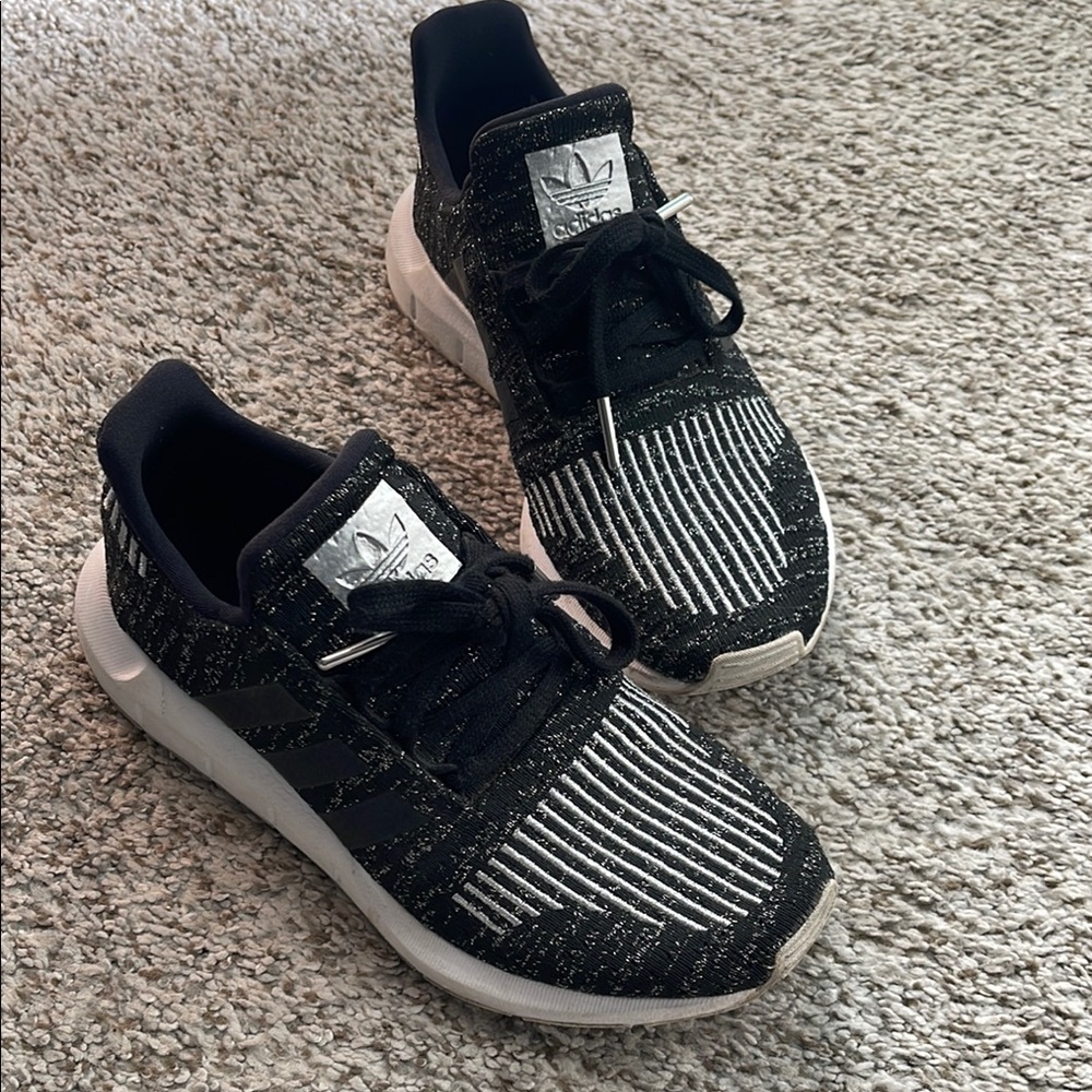 Adidas Black and White Striped Sneakers